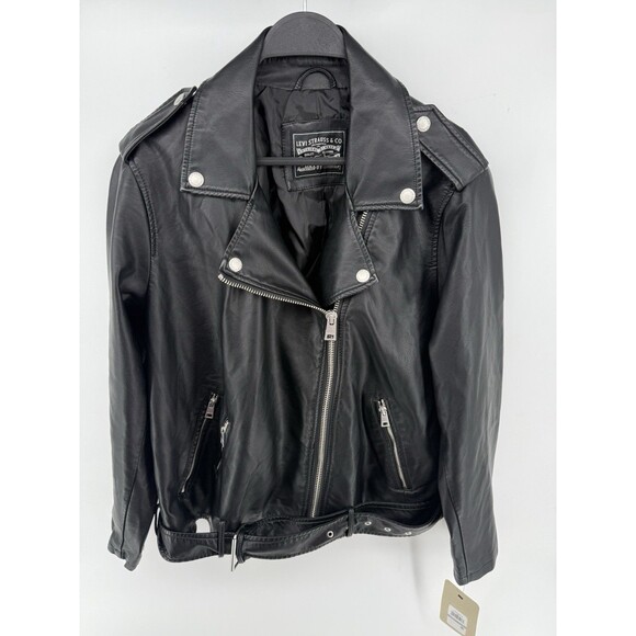 Levis Women's Faux Leather Belted Motorcycle Jacket Black NWT 1X - Picture 1 of 3